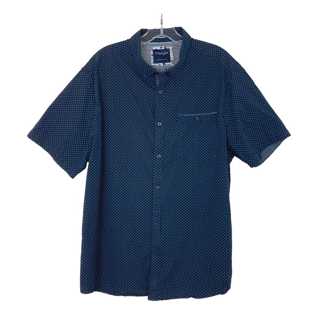 Denim & Flower Ricky Singh Men's Size XL Short Sleeve Button Up Shirt Blue White
